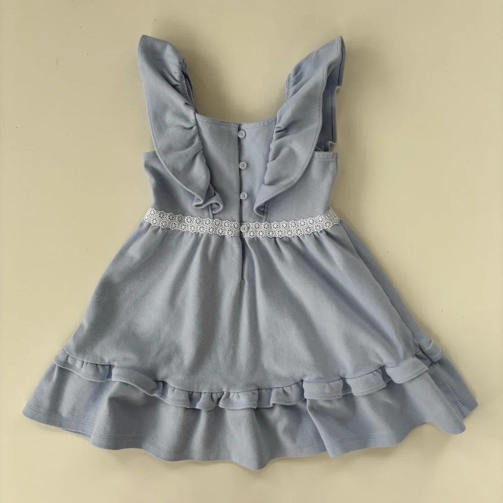 Janie and Jack Little Girls Light Blue Unicorn Blue Ruffle Ponte Dress Size 5